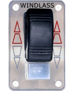 Vippebryterpanel med sikkerhetsbryter (on/Off), og front i rustfritt stål til teinehaler og ankervinsjer