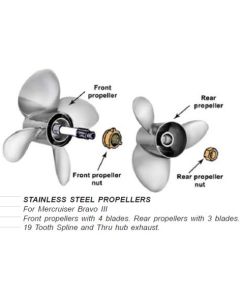 SOLAS steel propeller Yanmar ZT350, ZT370, Mercruiser with Bravo III. 4 leaves Front propeller. LEFT CONSISTENTLY SOLAS 1654-155-25